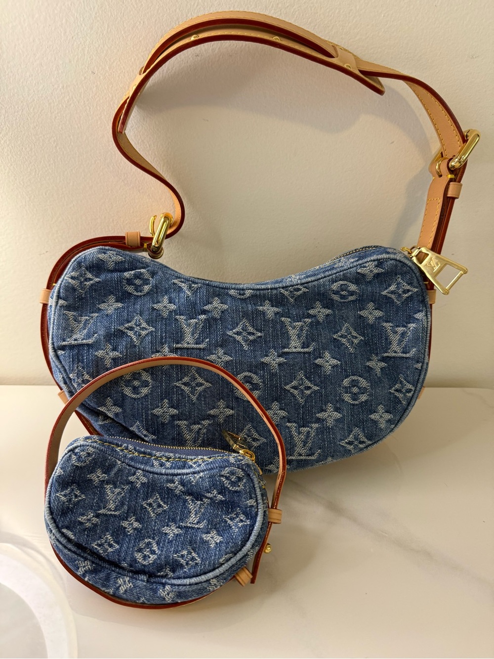 Louis Vuitton Croissant MM Monogram Denim Blue M46856 + Matching Pochette - Picture 4 of 8